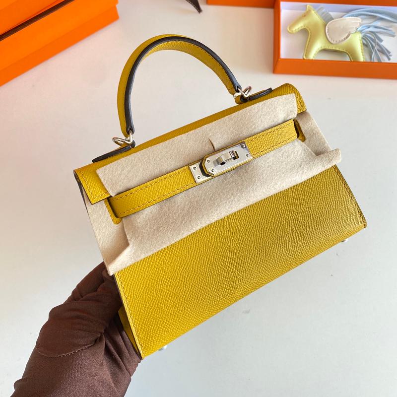 Hermes Kelly Mini second-generation 22EP 9D amber yellow silver buckle
